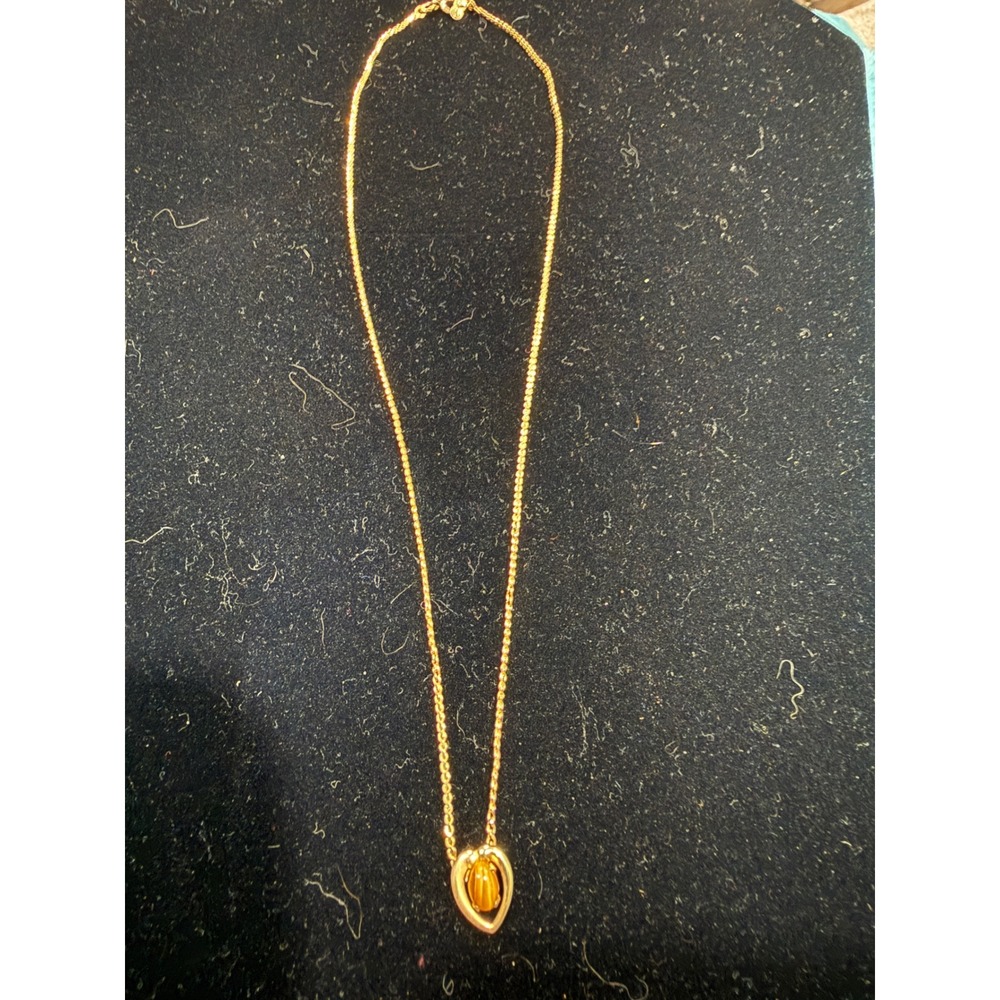 Vintage 12K Gold Filled Heart Pendant Necklace Amber Stone 1/20 12K GF Chain 16"